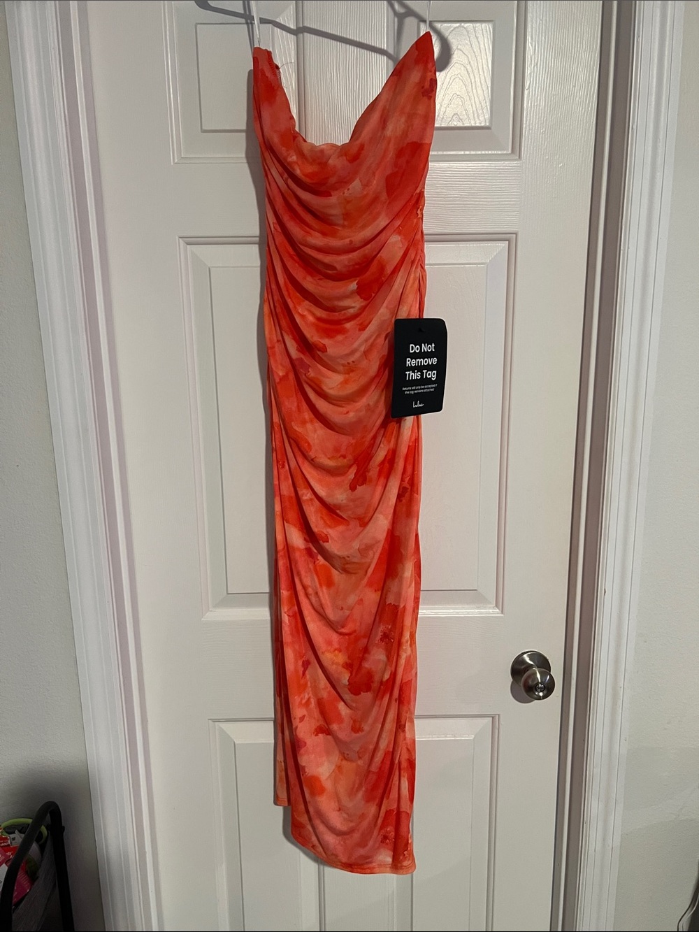 Lulu's Orange Printed Ruched Maxi Slip Dress